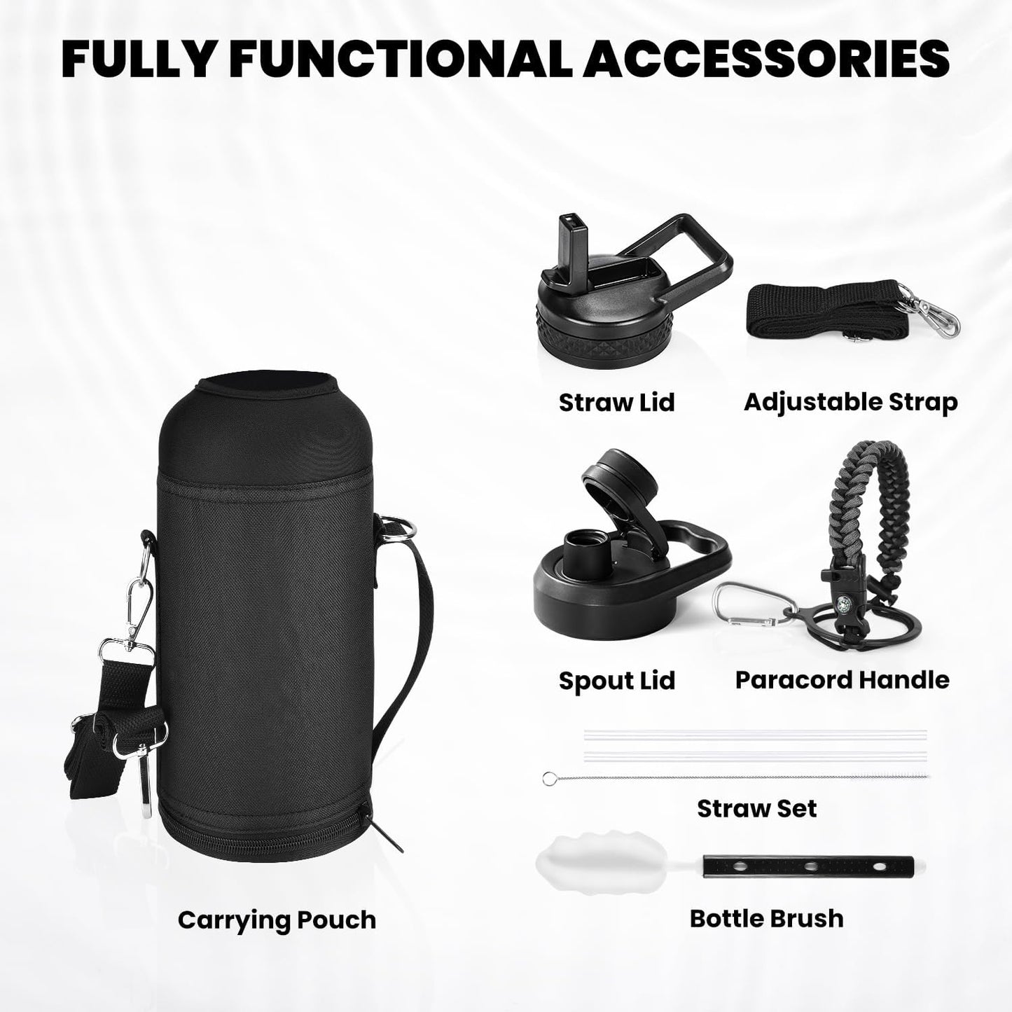 RAYMYLO One Gallon Water Bottle Insulated, Triple Walled Vacuum Stainless Steel (Cold for 48 Hrs), Leak Proof & Non-BPA, Large Water Flask Jug with Paracord Handle & Straw Spout Lids