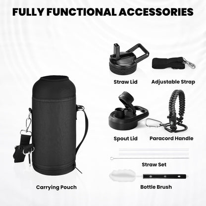 RAYMYLO One Gallon Water Bottle Insulated, Triple Walled Vacuum Stainless Steel (Cold for 48 Hrs), Leak Proof & Non-BPA, Large Water Flask Jug with Paracord Handle & Straw Spout Lids