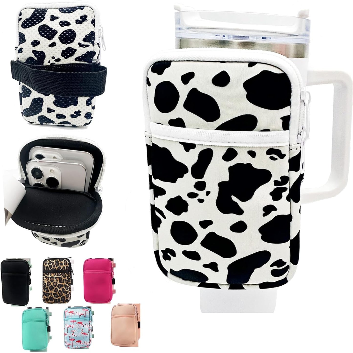 LMYUHONG Water Bottle Pouch For Stanley cup accessories 40oz 20oz 30oz,tumbler pouch with Versatile Pocket, for Cards, Keys,Earphone. Fits for Phones, Use for Running, Walking, Hiking,Biking,DeepPink