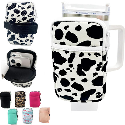 LMYUHONG Water Bottle Pouch For Stanley cup accessories 40oz 20oz 30oz,tumbler pouch with Versatile Pocket, for Cards, Keys,Earphone. Fits for Phones, Use for Running, Walking, Hiking,Biking,DeepPink