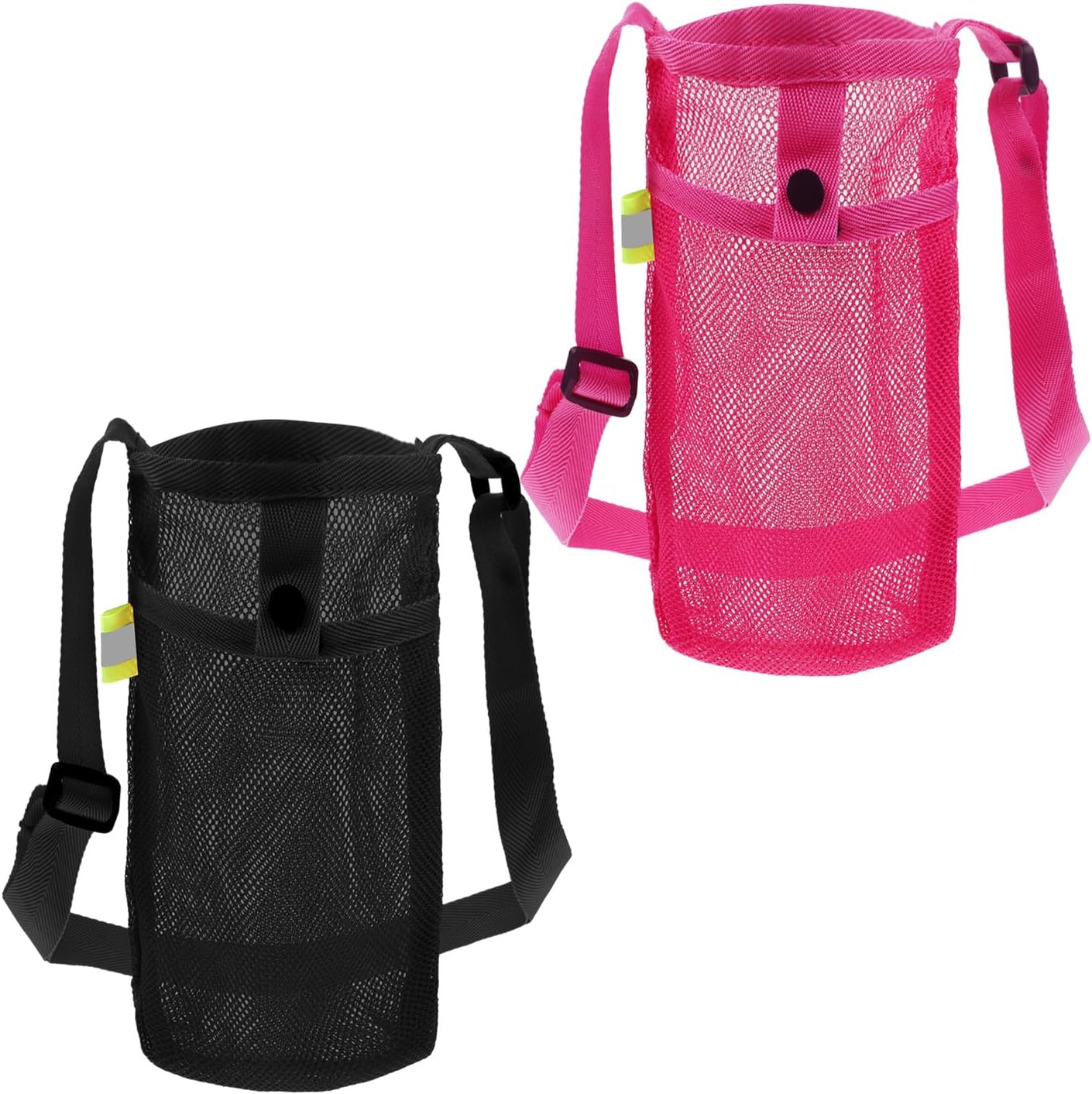 2 PCS Mesh Water Bottle Carrier with Adjustable Shoulder, Water Bottle Holder with Strap, Light Bottles Sling Bag for Hiking, Walking, Camping, Travel (Purple, Black)