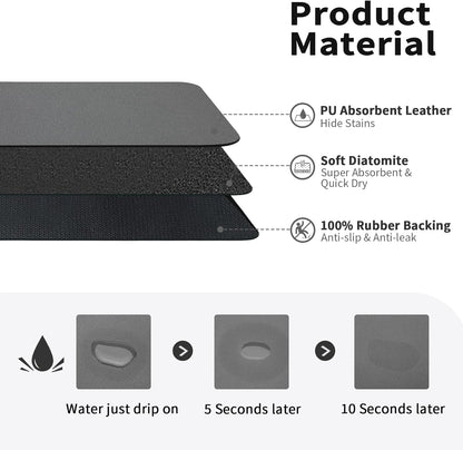 HotLive Dish Drying Mat for Kitchen Counter, Heat Resistant Drainer Mats with Non-slip Rubber Backed, Hide Stain Kitchen Super Absorbent Draining Mat, Easy to Clean Dish Rack Pad, Dark Grey 16"x18"
