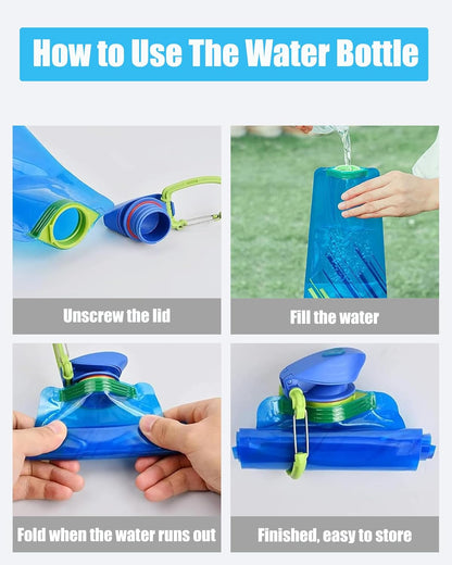 4 Pack Collapsible Water Bottle with Carabiner, 23oz Foldable Reusable BPA-Free Water Bottles with Leakproof Lid for Traveling Hiking Camping Biking
