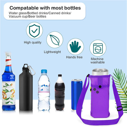 Mumufy Mesh Water Bottle Sling Holder with Adjustable Strap Crossbody Bottle Sleeve Carrier with Pouch for Outdoor Activities