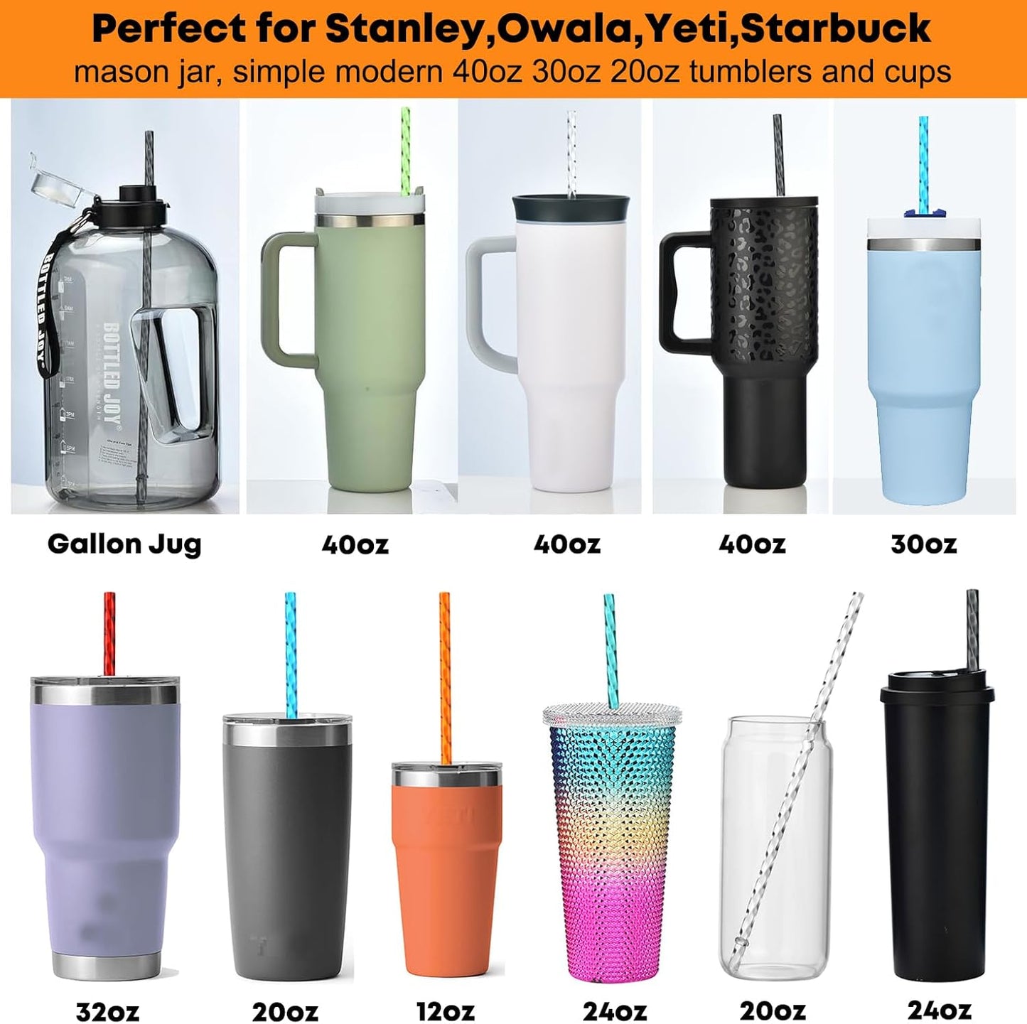ALINK 12-Pack Reusable Plastic Coloful Swirl Straws, 11 Inch Long PETG Clear Hard Plastic Tumbler Replacement Straws with Brush, BPA-Free, for 16–30 oz Stanley, YETI, Starbucks, Mason Jars, Owala Cups