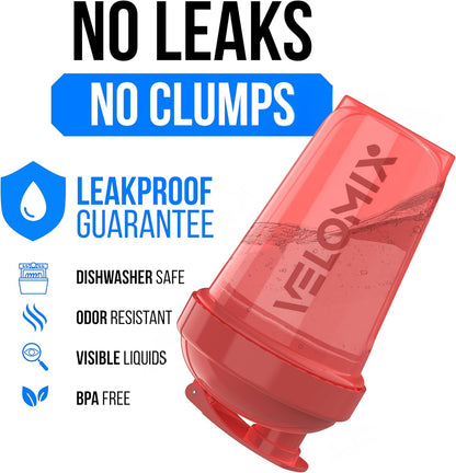 VELOMIX -2 Pack- 20 oz Protein Shaker Bottles for Protein Mixes - 2x Wire Whisk | Leak Proof Shaker Cups for Protein Shakes and Pre Workout | Protein Shaker Bottle Pack (Black/Transparent)