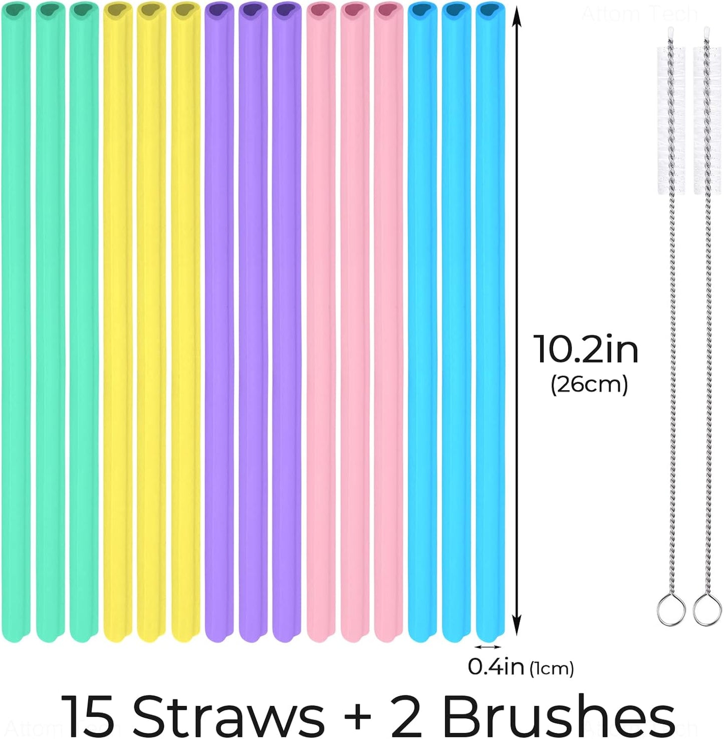 Tomorotec 15PCS Heart Shaped Silicone Straws Fit for Stanley 40oz 30oz 20oz Tumbler, 12.2 Inch Reusable Silicone Drinking Straws Fit for Stanley Cups, Customizable for Various Drinkware w/ 2 Brushes