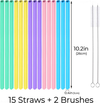 Tomorotec 15PCS Heart Shaped Silicone Straws Fit for Stanley 40oz 30oz 20oz Tumbler, 12.2 Inch Reusable Silicone Drinking Straws Fit for Stanley Cups, Customizable for Various Drinkware w/ 2 Brushes