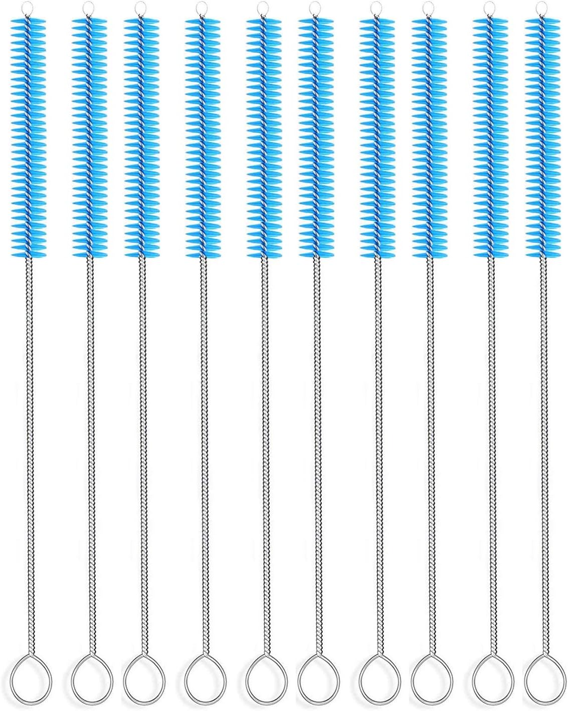 Long Straw Brush Cleaner (10 Pack), Flexible Nylon Tube Cleaning Brushes with 0.4" Bristles, Rust-Proof Stainless Steel Wire Washer for Reusable Tumblers, Sports Bottles & Pipes (10 Inch)