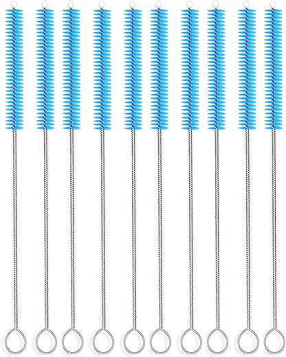 Long Straw Brush Cleaner (10 Pack), Flexible Nylon Tube Cleaning Brushes with 0.4" Bristles, Rust-Proof Stainless Steel Wire Washer for Reusable Tumblers, Sports Bottles & Pipes (10 Inch)