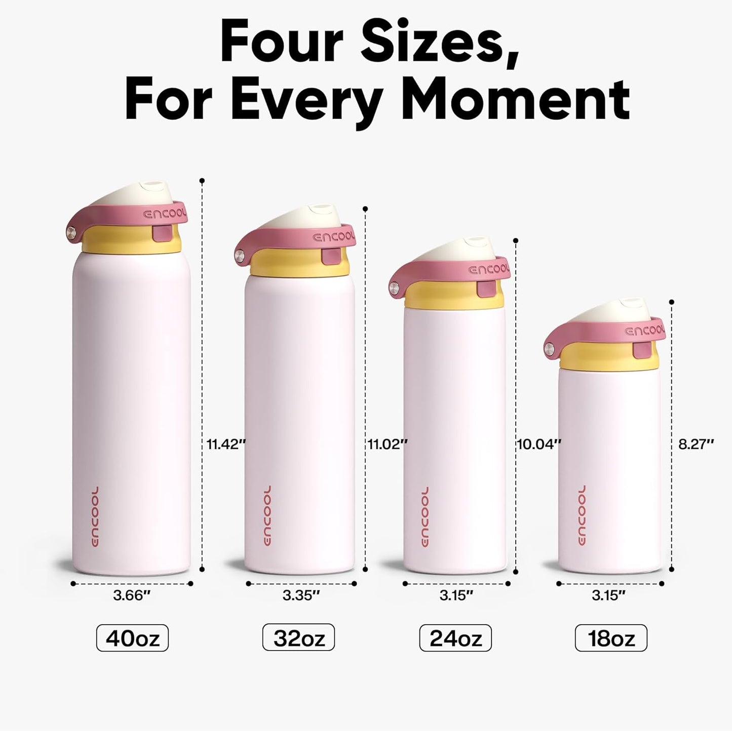 ENCOOL Leakproof Insulated Water Bottle with Straw Dual-Sip Water Bottle Bag-Safe Design for Work, Commute & Gym – Keeps Drinks Cold All Day, 24 oz, Lemonade Pink - Colors B