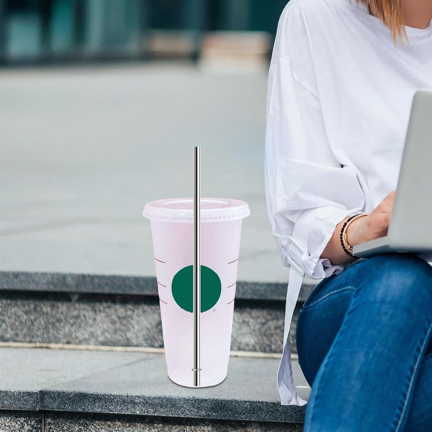 10.5 Inch Stainless Steel Straws Replacement for Starbucks Cold Cup Venti 24 oz, 6 PCS Straight Reusable Metal Straw with Cleaning Brush, 10.5" X 0.31" Compatible with Starbucks Tumblers