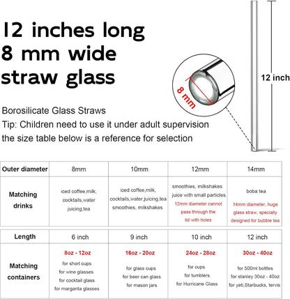 Reusable Glass Straws Shatter Resistant Clear, Skinny Glass Straw Bent Thin for 16 oz Cups Tumblers 9 inch 8mm