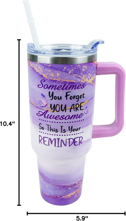 40 oz Tumbler with Handle and Straw Lid Leak Proof | You're Awesome Inspirational Mother's Day Birthday Gifts for Women Men Coworker Friends | Stainless Steel Cup Dishwasher Safe