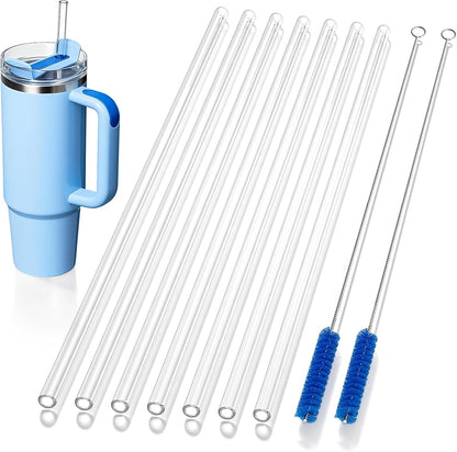 Reusable Glass Straws Shatter Resistant Clear, Skinny Glass Straw Bent Thin for 16 oz Cups Tumblers 9 inch 8mm