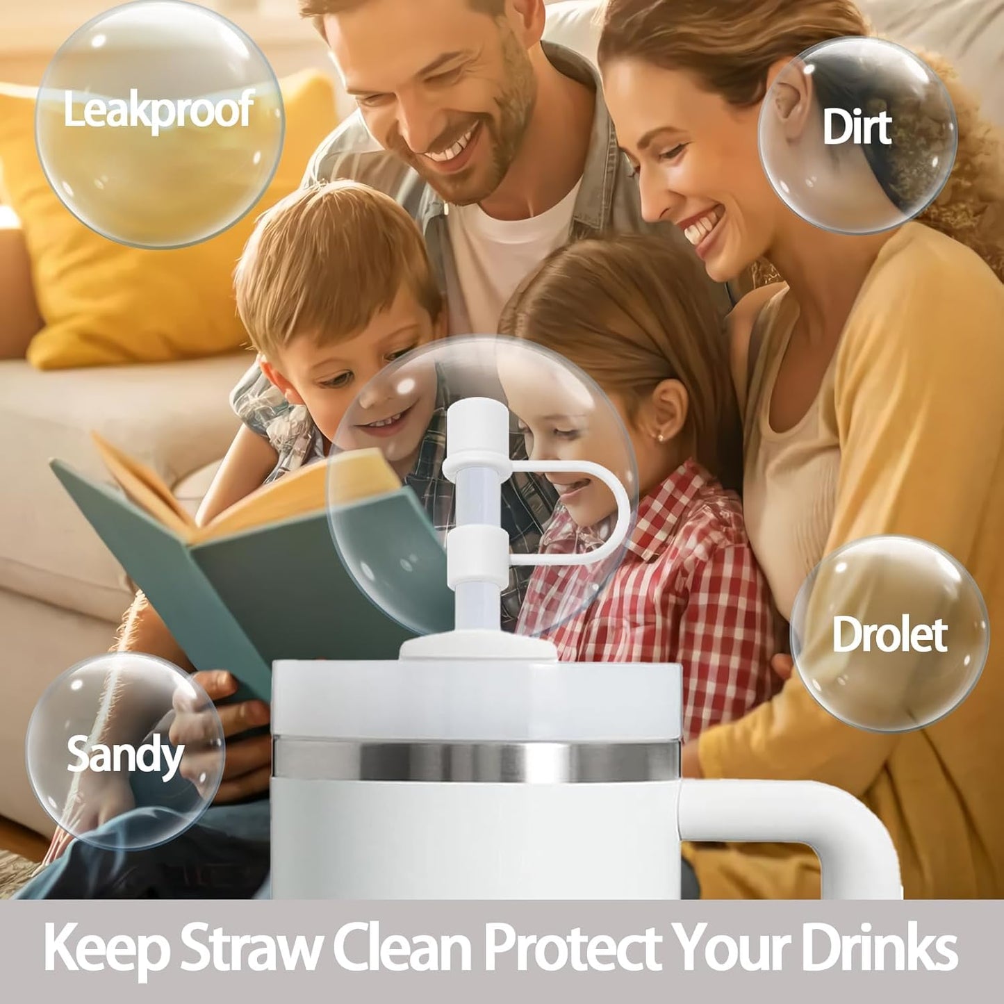 6PCS Silicone Straw Covers Cap Compatible with Stanley Cup 30&40oz Tumbler with Handle 10mm Straw Toppers，Straw Tips Lids Dust-Proof Reusable for Stanley Cup Accessories (White)