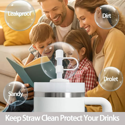 6PCS Silicone Straw Covers Cap Compatible with Stanley Cup 30&40oz Tumbler with Handle 10mm Straw Toppers，Straw Tips Lids Dust-Proof Reusable for Stanley Cup Accessories (White)