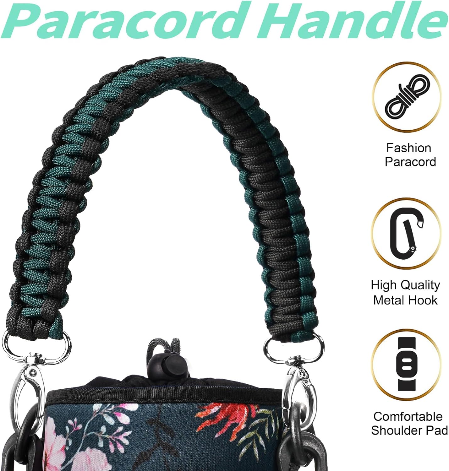 AceTreker 32/40/64/87/128 oz Water Bottle Carrier Bag, Neoprene Water Bottle Sleeve with 4 Pocket, Sport Water Holder with Paracord Handle and Shoulder Strap for Walking Hiking Camping Gym
