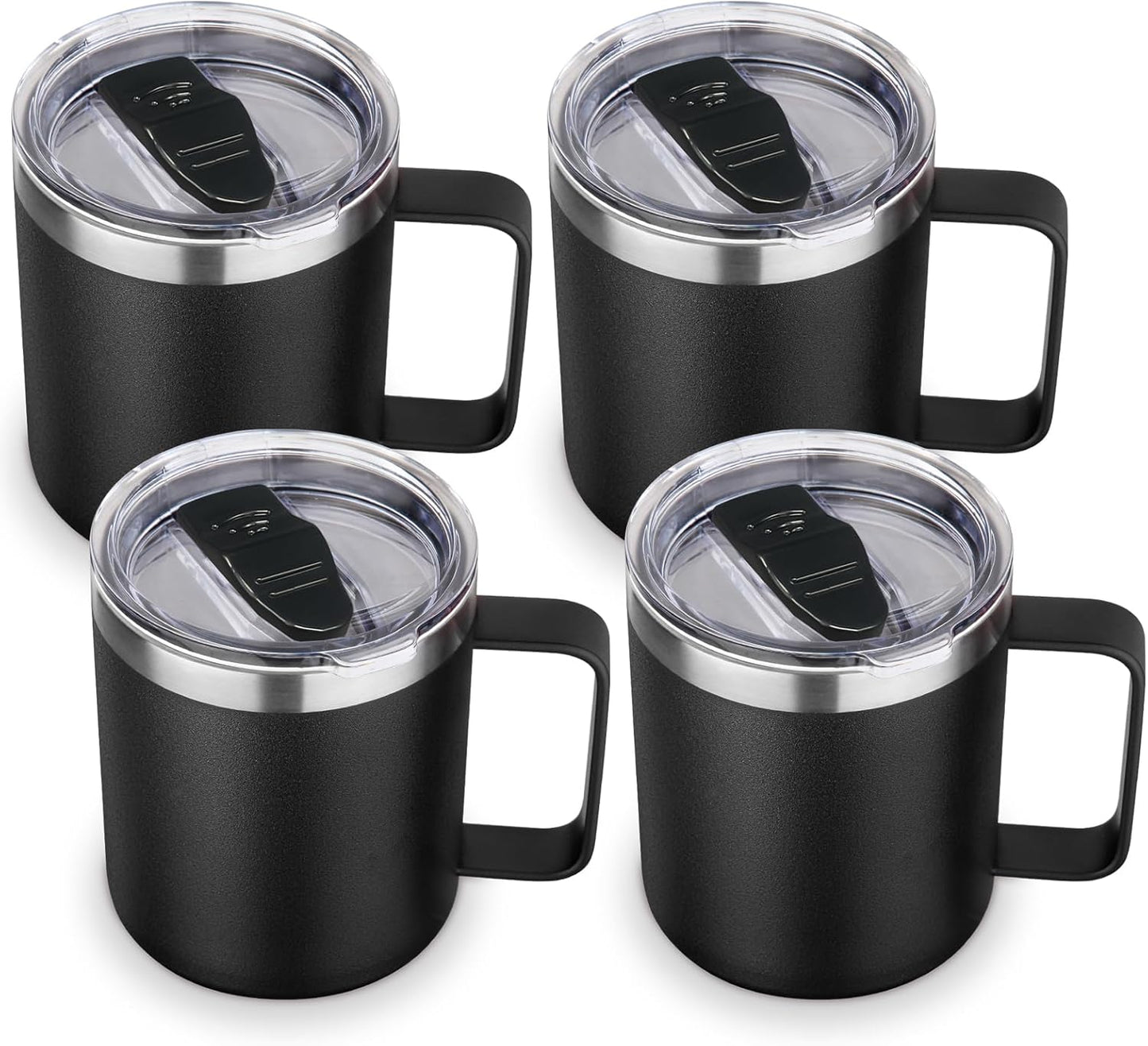Volhoply 14oz Insulated Stainless Steel Coffee Mug with Lid Bulk 4 Pack,Double Wall Vacuum Travel Coffee Cup with Handle,Reusable Metal Cups Tumbler Cup,Camping Mugs,Ideal Gifts(Mix,4)