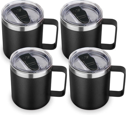 Volhoply 14oz Insulated Stainless Steel Coffee Mug with Lid Bulk 4 Pack,Double Wall Vacuum Travel Coffee Cup with Handle,Reusable Metal Cups Tumbler Cup,Camping Mugs,Ideal Gifts(Mix,4)