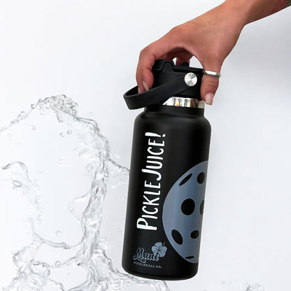 Maui Pickleball Co.™ Pickleball Water Bottle 32oz Insulated Stainless Steel Water Bottle PickleBall Accessories Pickleball Gifts Sip/Swig Lid with Carry Handle