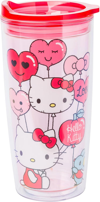 Silver Buffalo Sanrio Hello Kitty Milk Carton Pattern Plastic Boba Tumbler w Lid and Wide Straw, 24 Ounces