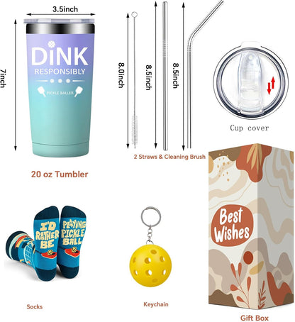 Fufandi Pickleball Gifts for Men Women - Pickle Ball Dink Responsibly - Christmas, Birthday Gifts for Pickleball Lovers Player Coach - Tumbler Cup 20oz