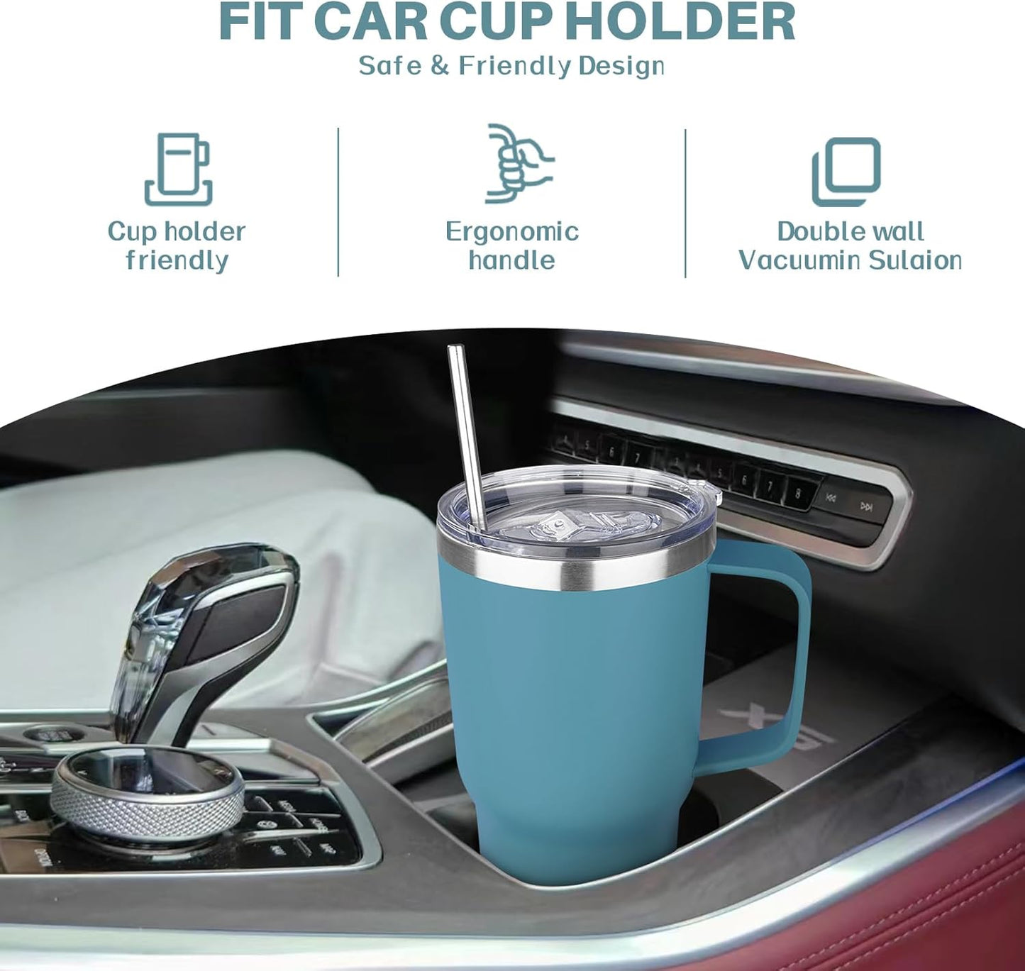 40 oz Tumbler with Handle, Insulated Tumbler with Lid and Straw, Reusable Stainless Steel Vacuum Insulated Cup, 100% Leak Proof Thermal Travel Coffee Mug Cup for Cold and Hot (Light Purple)