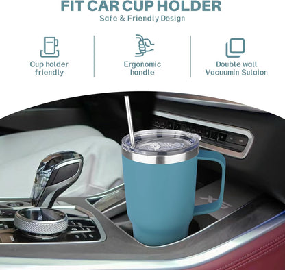 40 oz Tumbler with Handle, Insulated Tumbler with Lid and Straw, Reusable Stainless Steel Vacuum Insulated Cup, 100% Leak Proof Thermal Travel Coffee Mug Cup for Cold and Hot (Light Purple)