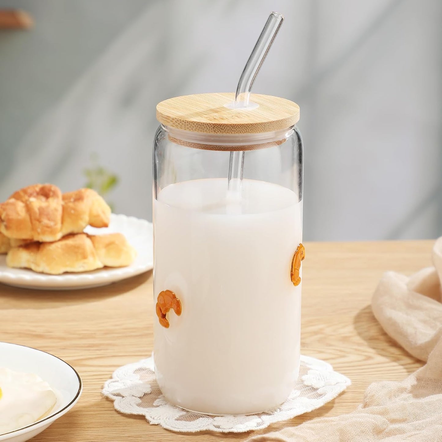 Honeydak 2 Pcs Icon Juice Glass Tumbler with Lid & Straw - 18 oz Cloud and Sun Icon Can Shape Glass Cups Coffee Juice Beer Soda Drinking Cup for Summer Halloween Christmas Party Supplies Gift