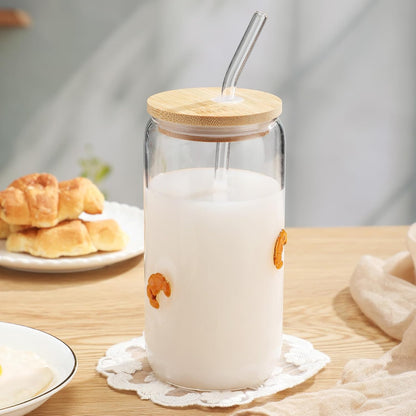 Honeydak 2 Pcs Icon Juice Glass Tumbler with Lid & Straw - 18 oz Cloud and Sun Icon Can Shape Glass Cups Coffee Juice Beer Soda Drinking Cup for Summer Halloween Christmas Party Supplies Gift