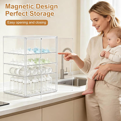ERTIUANIO Baby Bottle Organizer – 3 Tier Bottle Storage Organizer Baby for Nipples, Pump Parts, Food Jars – Clear Acrylic Bottle Station Organizer for Countertop and Kitchen, Gifts for New Mom