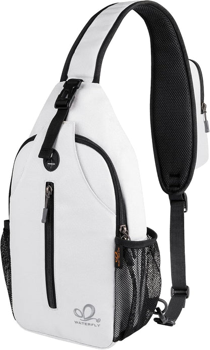 WATERFLY Crossbody Sling Backpack Sling Bag Travel Hiking Chest Bag Daypack (Black)