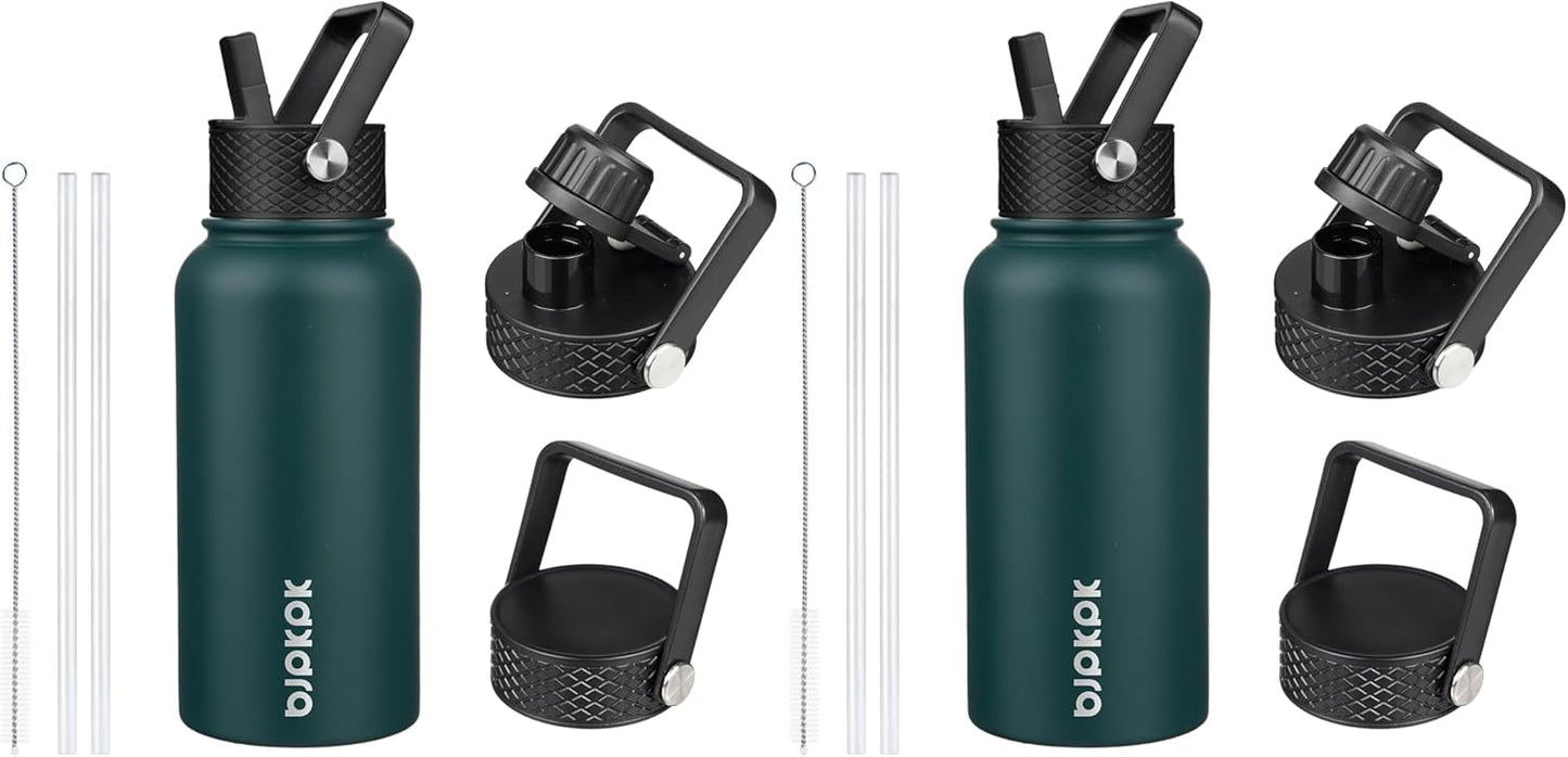 BJPKPK Insulated Water Bottles with Straw Lid, 40oz Stainless Steel Water Bottles with 3 Lids, BPA Free Leakproof Thermo, Tumblers, Cups for Sports, Gym- Midnight - Colors B