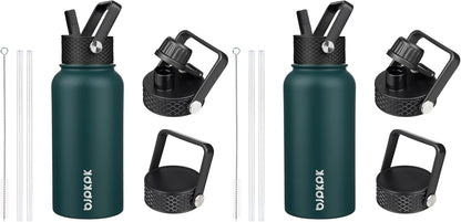 BJPKPK Insulated Water Bottles with Straw Lid, 40oz Stainless Steel Water Bottles with 3 Lids, BPA Free Leakproof Thermo, Tumblers, Cups for Sports, Gym- Midnight - Colors B
