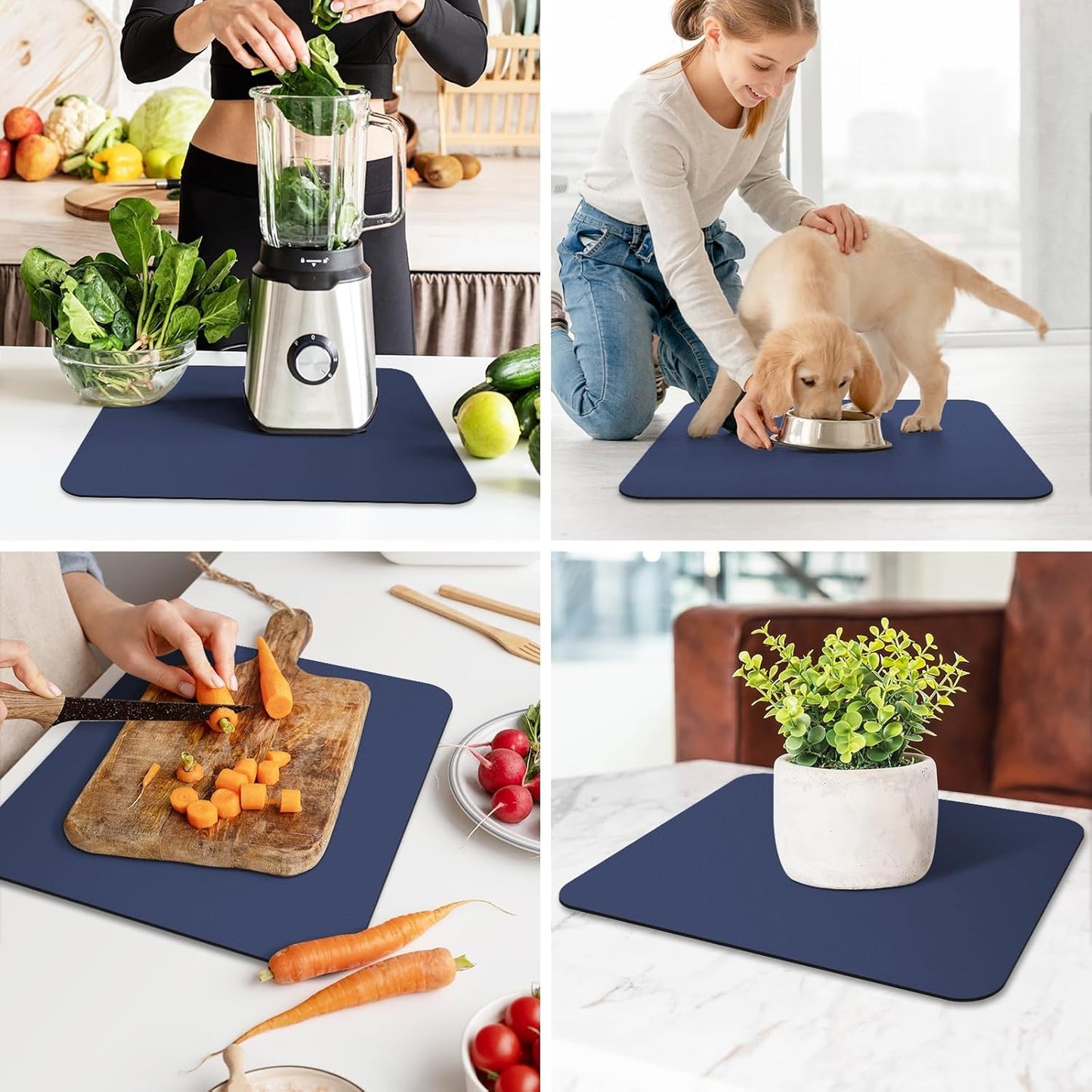 WISELIFE Dish Drying Mat Super Absorbent Drying Mat Large Dish Drying Mats for Kitchen Counter Easy Clean Dish Mat Kitchen Drying Mat15"x 18" Stylish Grey