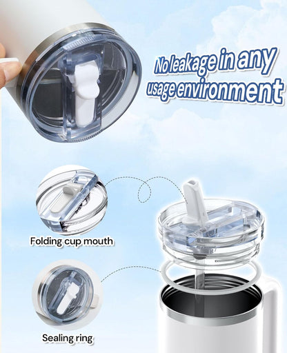 2 Pack Tumbler Flip Straw Lid Replacement Fit for Stanley 40 OZ Quencher, Leak Proof Lid with Straw for Stanley, No Spill Reusable Tumbler Lid Compatible with Stanley Cup Accessories