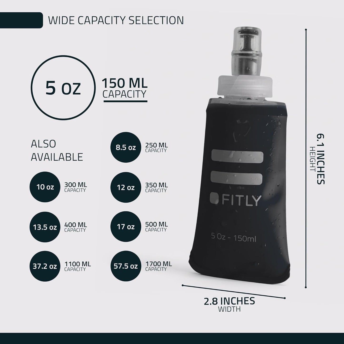 FITLY Soft Flask - Shrink As You Drink Soft Water Bottle for Hydration Pack - Folding Water Bottle Ideal for Running, Hiking, Cycling, Climbing & Rigorous Activity