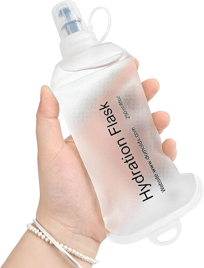 GYGYL Soft Flask, TPU Collapsible Soft Water Bottle for Hydration Pack, Running Vest, Leak-Proof Folding Water Bottle for Hiking Cycling Climbing Jogging-250ml Grey