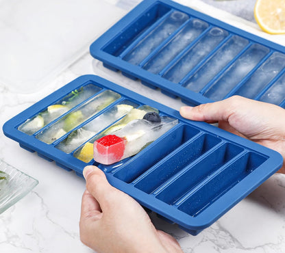 Koluti Nonstick Silicone 9 Ice Cubes Freezer Tray with Plastic Lid, 2-Pack Water Bottle Long Narrow Stick Ice Cube Mold Maker, Ideal for Sport Bottles, Cocktail and Whisky, Dishwasher Safe & BPA Free