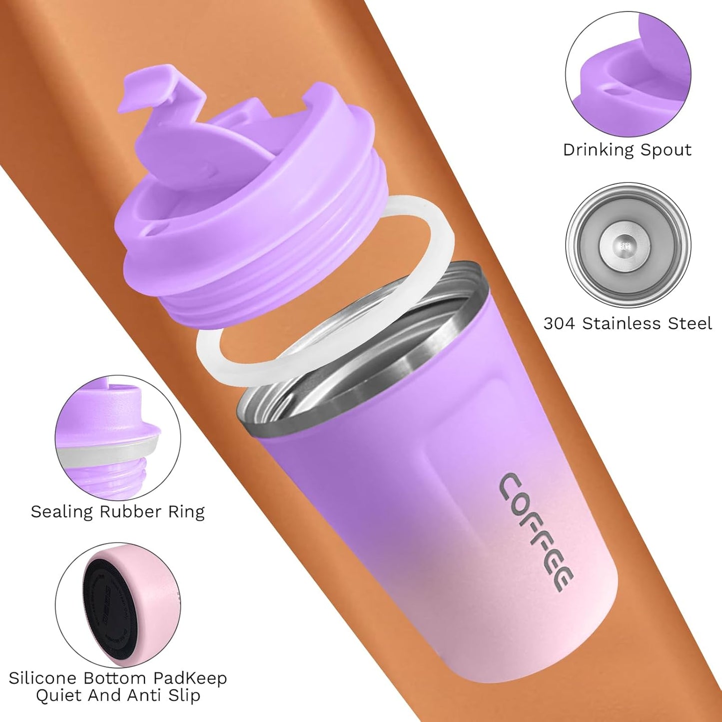 SPLMIFA Travel Coffee Mug Leak-Proof, Reusable Coffee Cups with Lids, Stainless Steel Vacuum Insulated Coffee Tumblers, Thermal Insulation Cup for Men and Women Hot & Cold Drinks(2nd-Green Pink, 12OZ)
