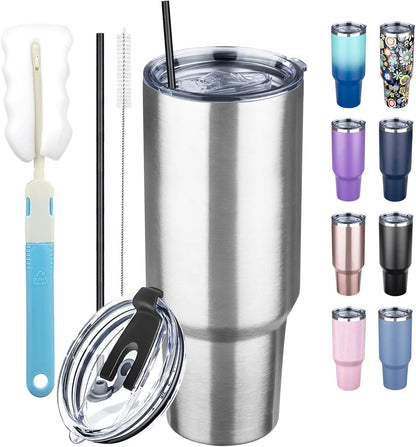 20 oz Tumbler with Lids and Straws, Stainless Steel Insulated Coffee Tumbler, Double Wall Vacuum Insulated Travel Mug Cup, Leakproof Thermal Coffee Cup for Hot and Cold Drinks (azure blue)