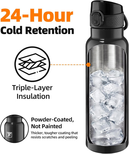 Fanhaw 24 oz Insulated Water Bottle with Soft Silicone Spout Lid, Leakproof Stainless Steel Vacuum Bottle for School, Sports& Daily Use, Kids, Teens& Adults, Back to School Essentials (Pink)