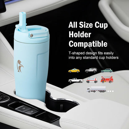 Coolflask Water Bottle 40 oz Fits Car Cup Holder, Slim Tumbler Stainless Steel with Straw & Handle, Vacuum Flask Leakproof Wide Mouth for Travel Sports Gym, Black
