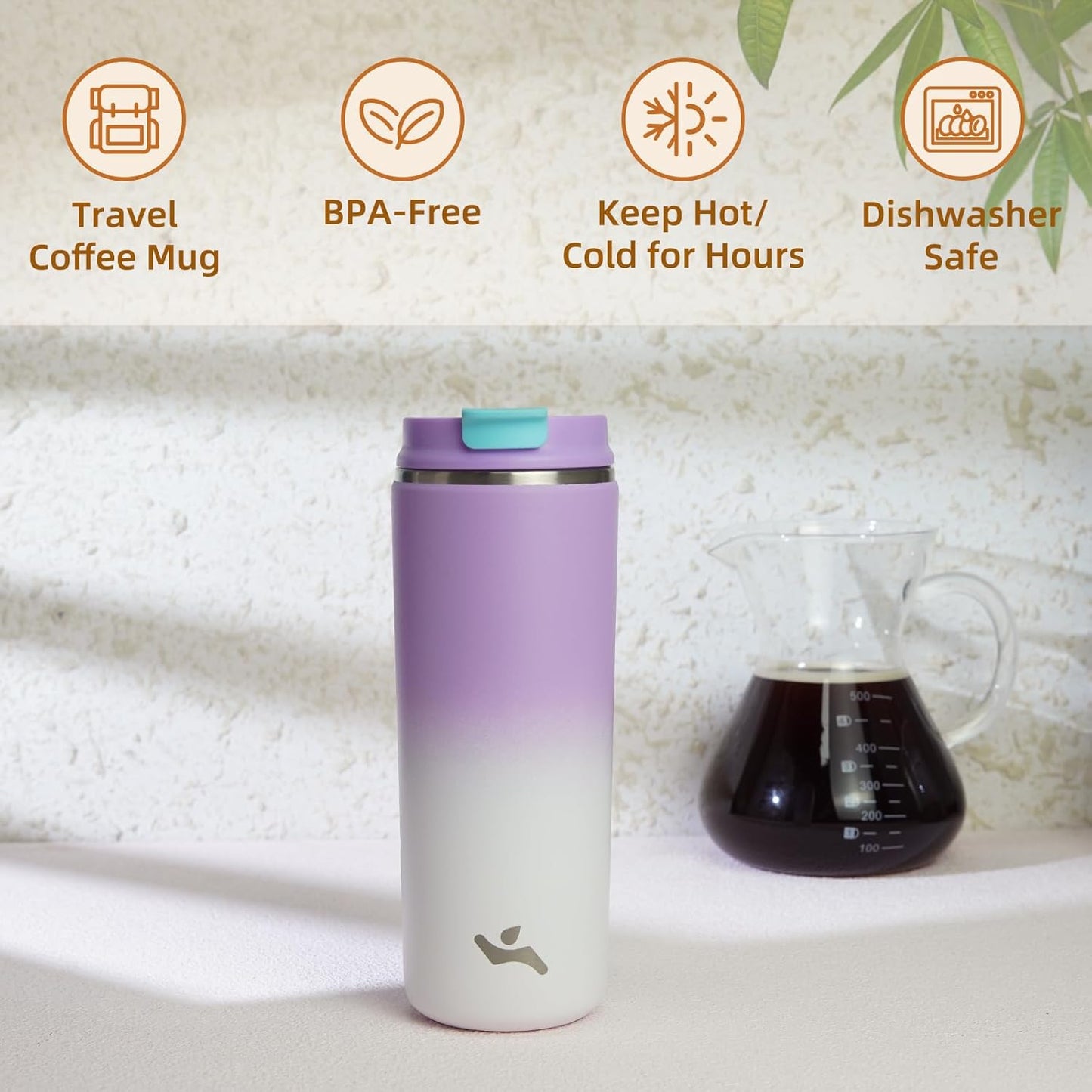 Konokyo Tumbler with Lid, 16 oz Travel Coffee Mug Double Wall Vacuum Stainless Steel Thermal Metal Cup Insulated Water Bottle,Navy Blue