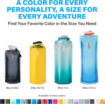 Vapur Collapsible Water Bottle with Carabiner - 34oz (1L), Night Blue - Flexible and Lightweight Water Bottle for Travel, Concert, Hiking, and Outdoor Adventures - BPA-Free, Dishwasher-Safe, Freezable