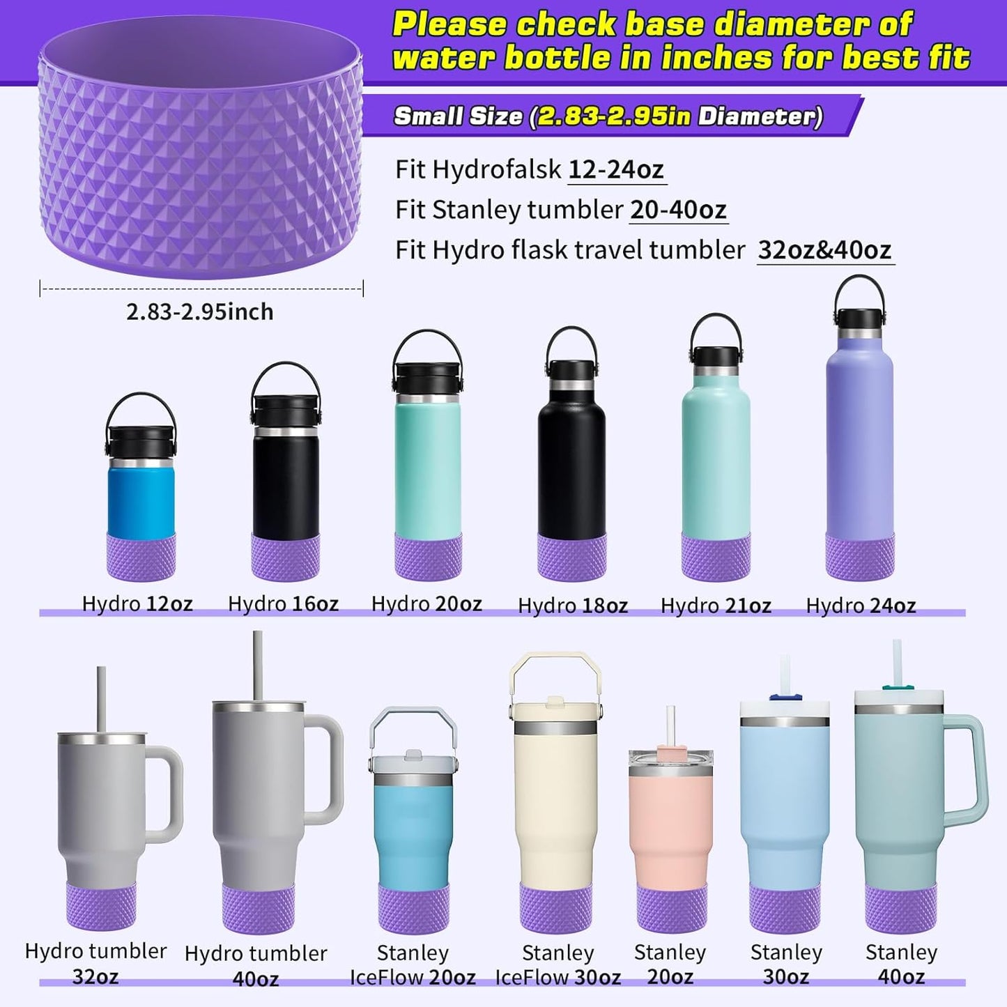 WUQID Water Bottle Boot, Diamond Silicone Boot Compatible with Stanleyy Tumbler 20-40oz & Hydroo Flask Bottle 12oz-24oz, Reduces Dents Sleeve Cover for More Bottles/Tumblers Bottom of 2.83-2.95in