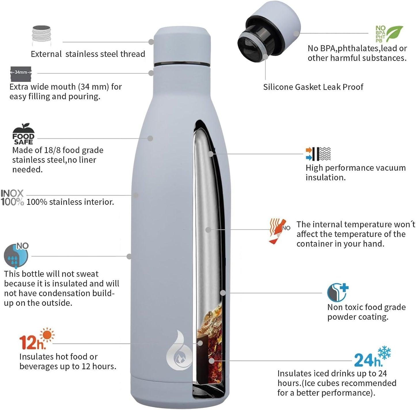 BJPKPK Insulated Water Bottle 12oz Small Stainless Steel Water Bottles Reusable Metal Thermal Keep Cold and Hot,Dreamy Purple - Colors B