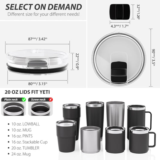 3 Pack 20 oz Tumbler Lid, Replacement Lids for 20oz Yeti Tumbler, Magnetic Slider Covers, BPA-Free, Easy to Clean
