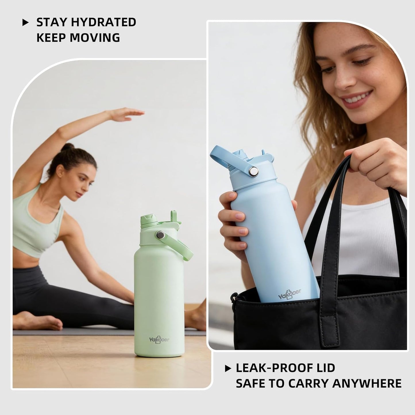 26oz Insulated Water Bottle with 2-in-1 Straw and Spout Lid, 304 Stainless Steel Water Bottle Keep Cold for 24H,Leak-Proof,Sports Water Bottle with Braided Carry Strap for Gym,Travel,Outdoors,Black